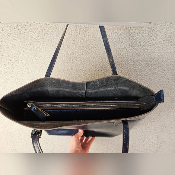 Kattee Womens Beautiful Blue Leather Large Shoulder Bag 14x15.5x5 Classic - Picture 14 of 14